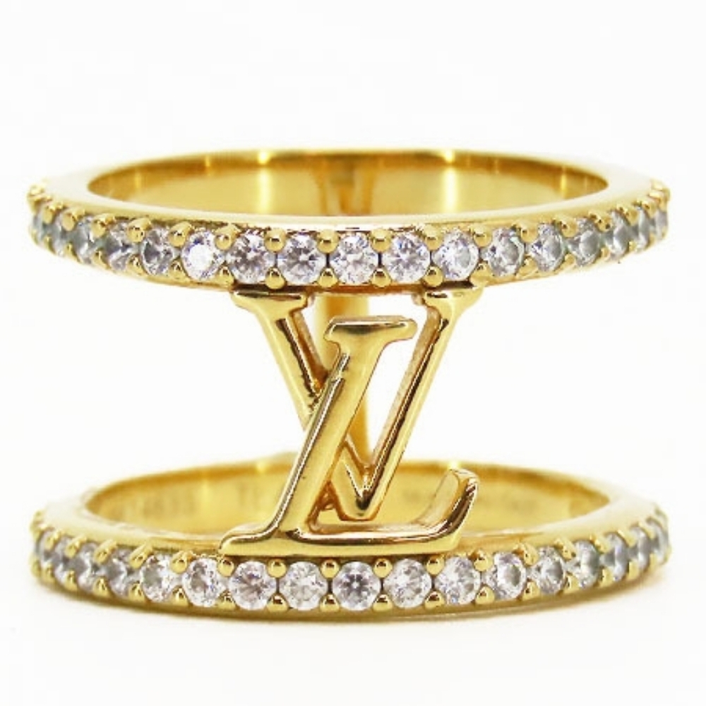 EUC Louis Vuitton Iconic LV Strass Ring S Gold Color & Rhinestonesl